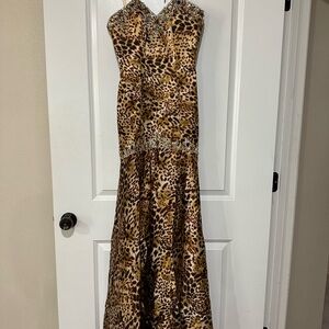 Mori Lee Brown Leopard Print Strapless or Halter Formal Dress